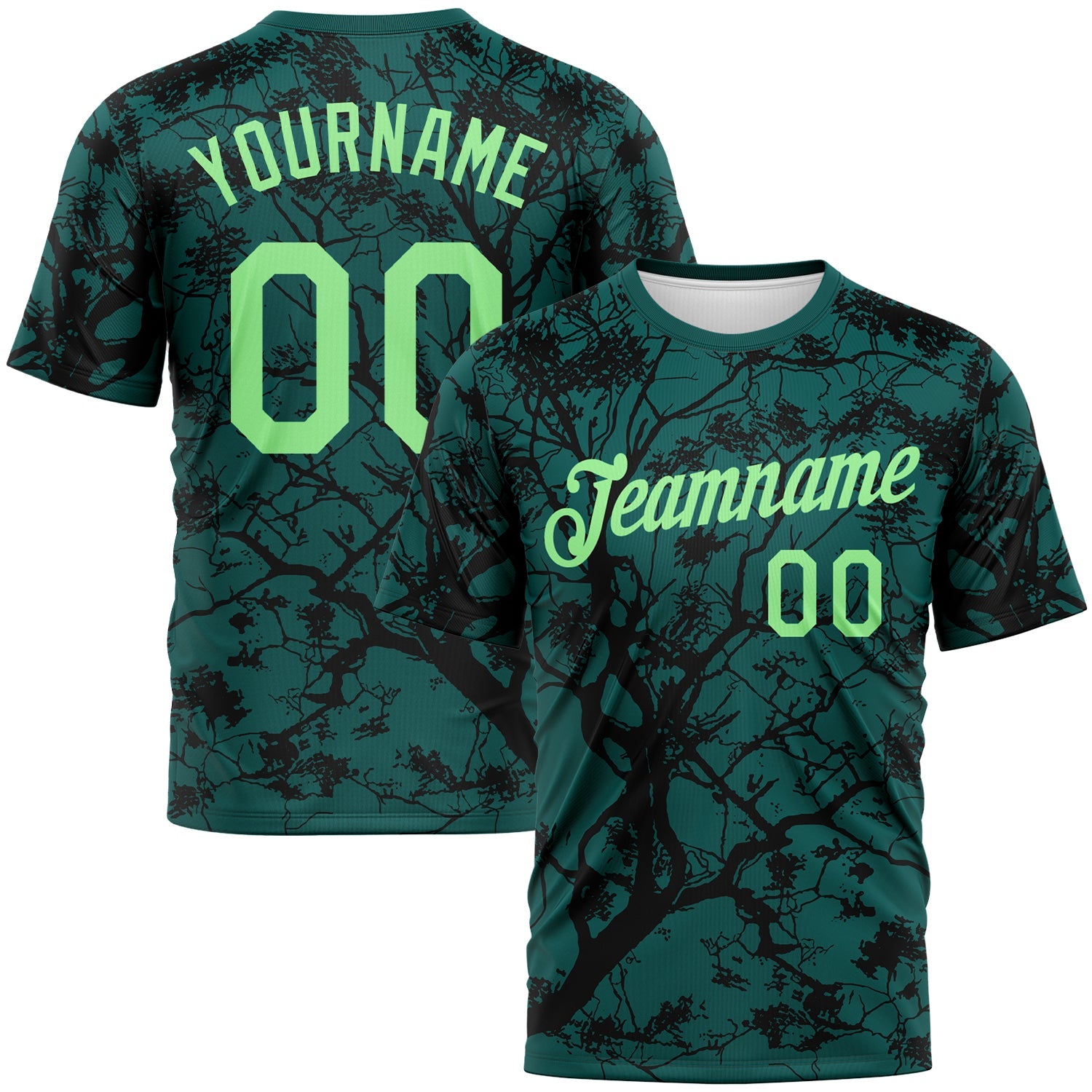 Custom Midnight Green Pea Green-Black Arbol Jungle Camo Performance T-Shirt - Main View