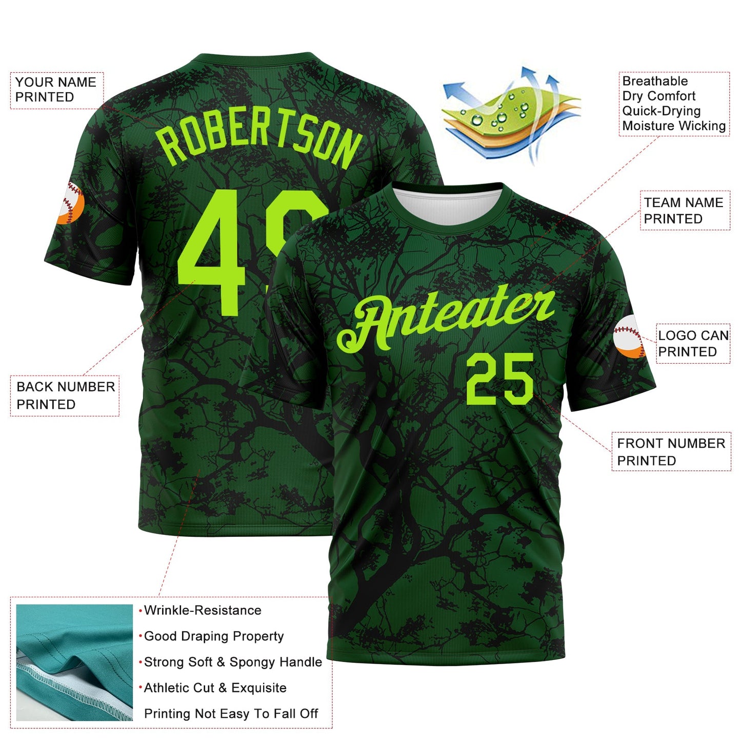 Custom Green Neon Green-Black Arbol Jungle Camo Performance T-Shirt view 2