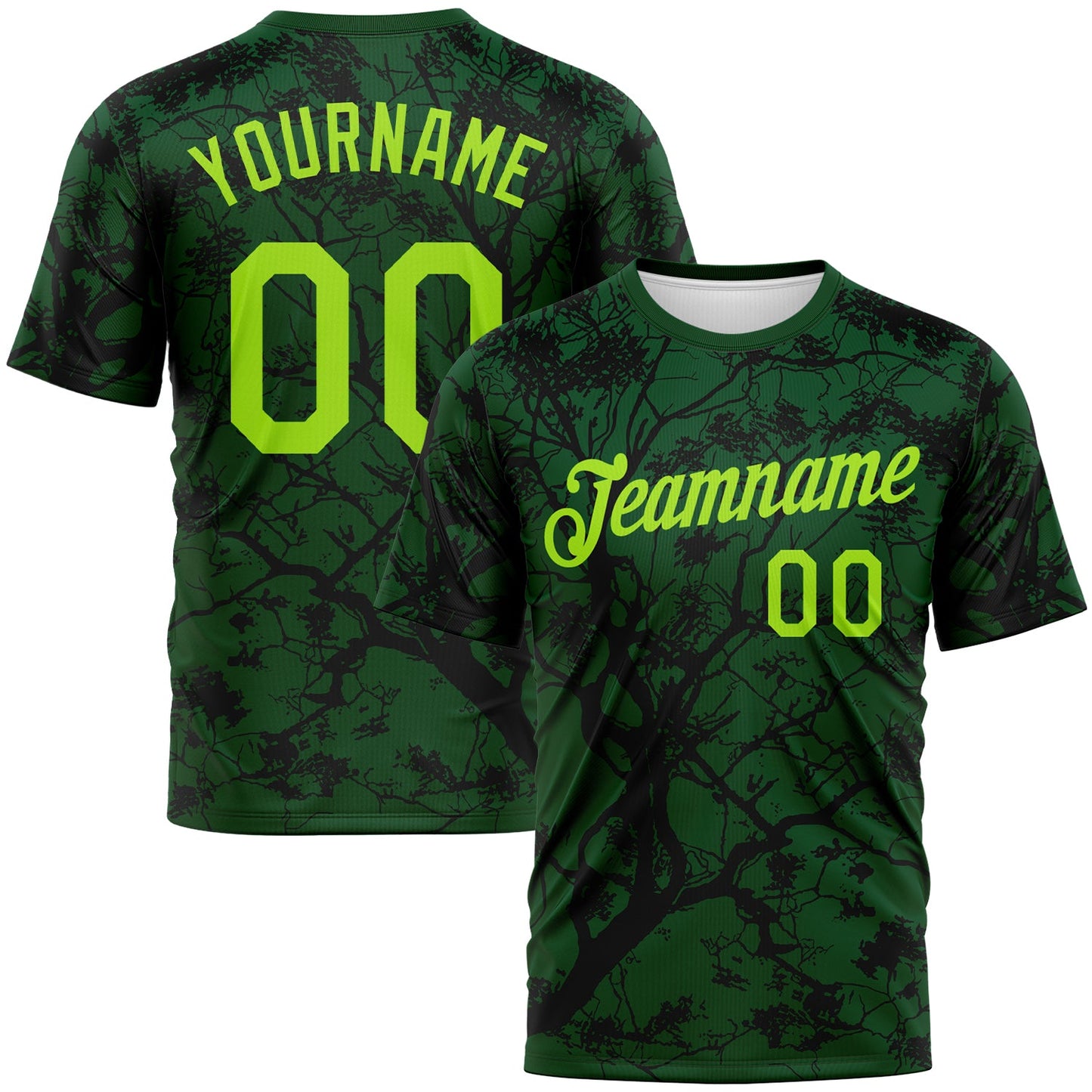 Custom Green Neon Green-Black Arbol Jungle Camo Performance T-Shirt - Main View