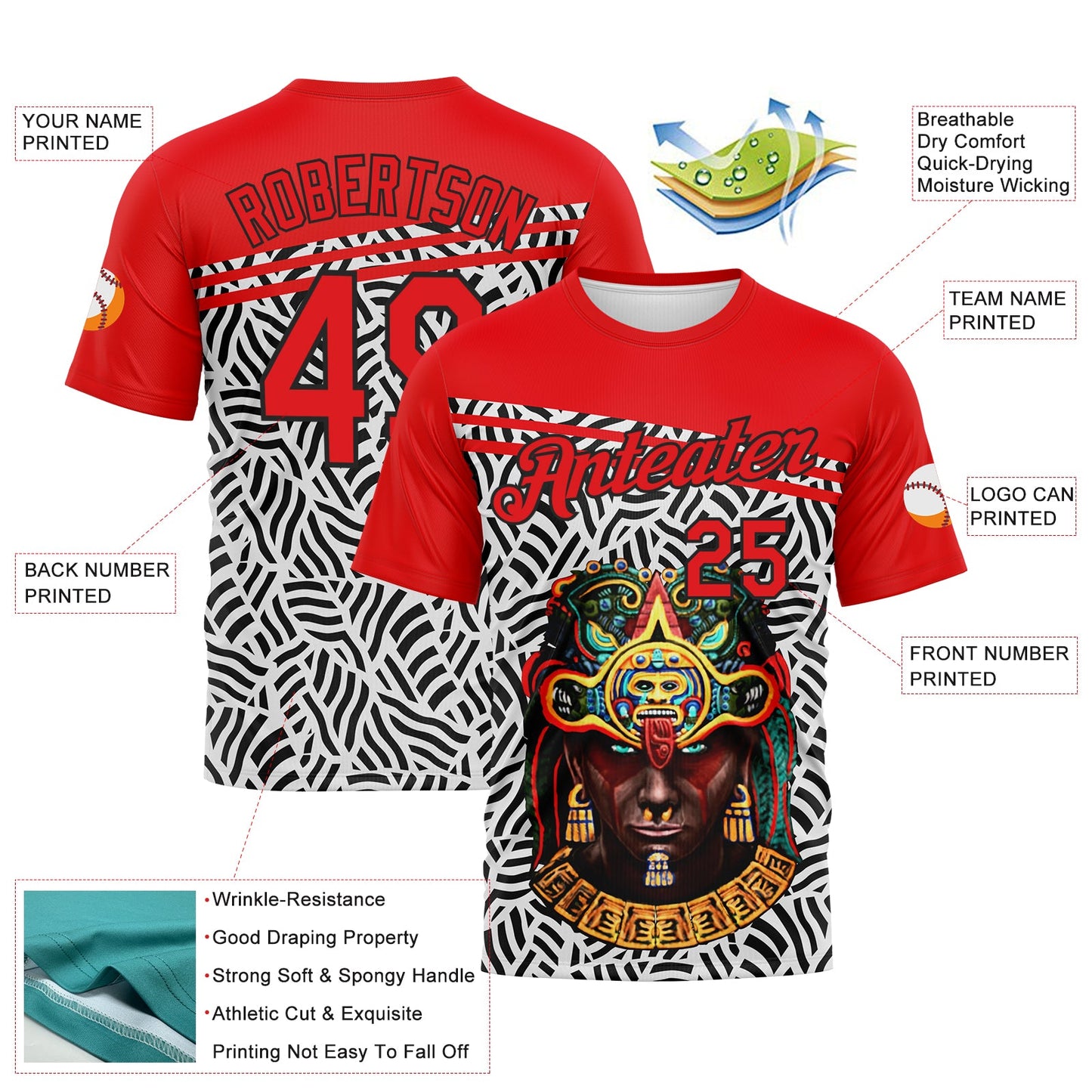 Custom Fire Red Black-White Azteca Performance T-Shirt view 2