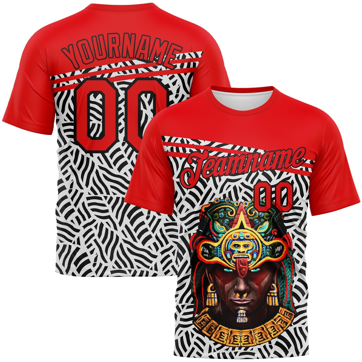 Custom Fire Red Black-White Azteca Performance T-Shirt - Main View