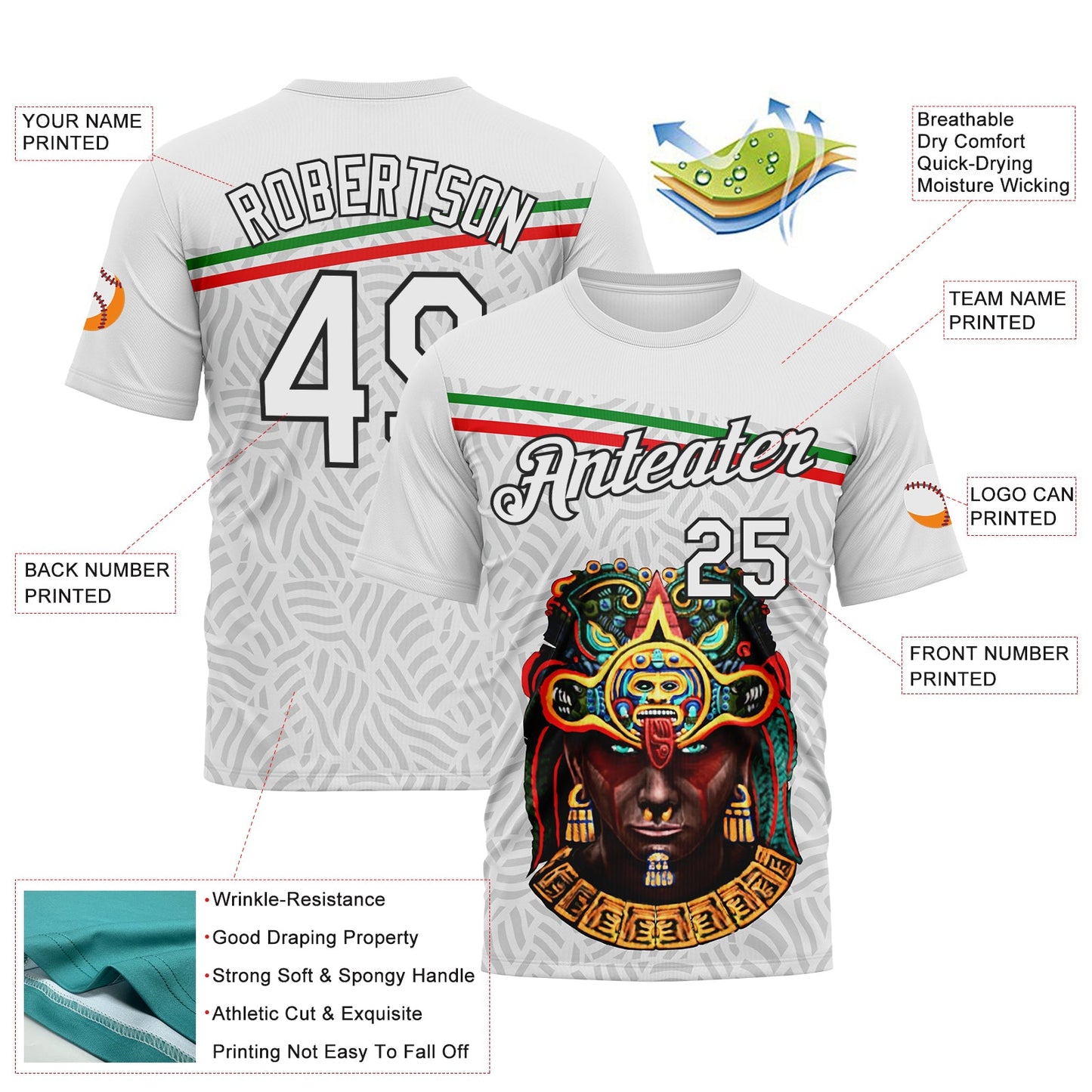 Custom White Gray-Black Azteca Performance T-Shirt view 2