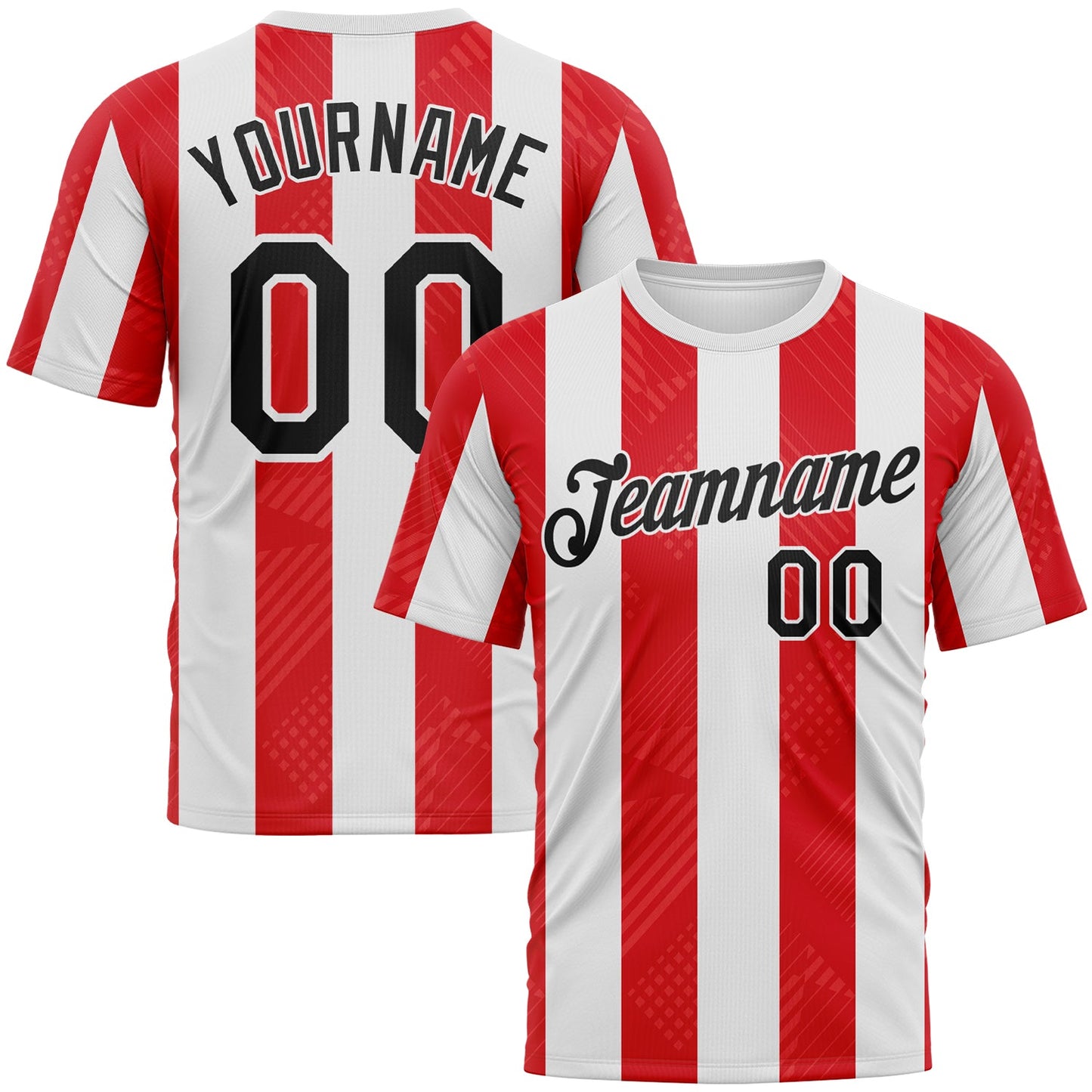 Custom Red Black-White Vertical Stripe Classic Performance T-Shirt - Main View