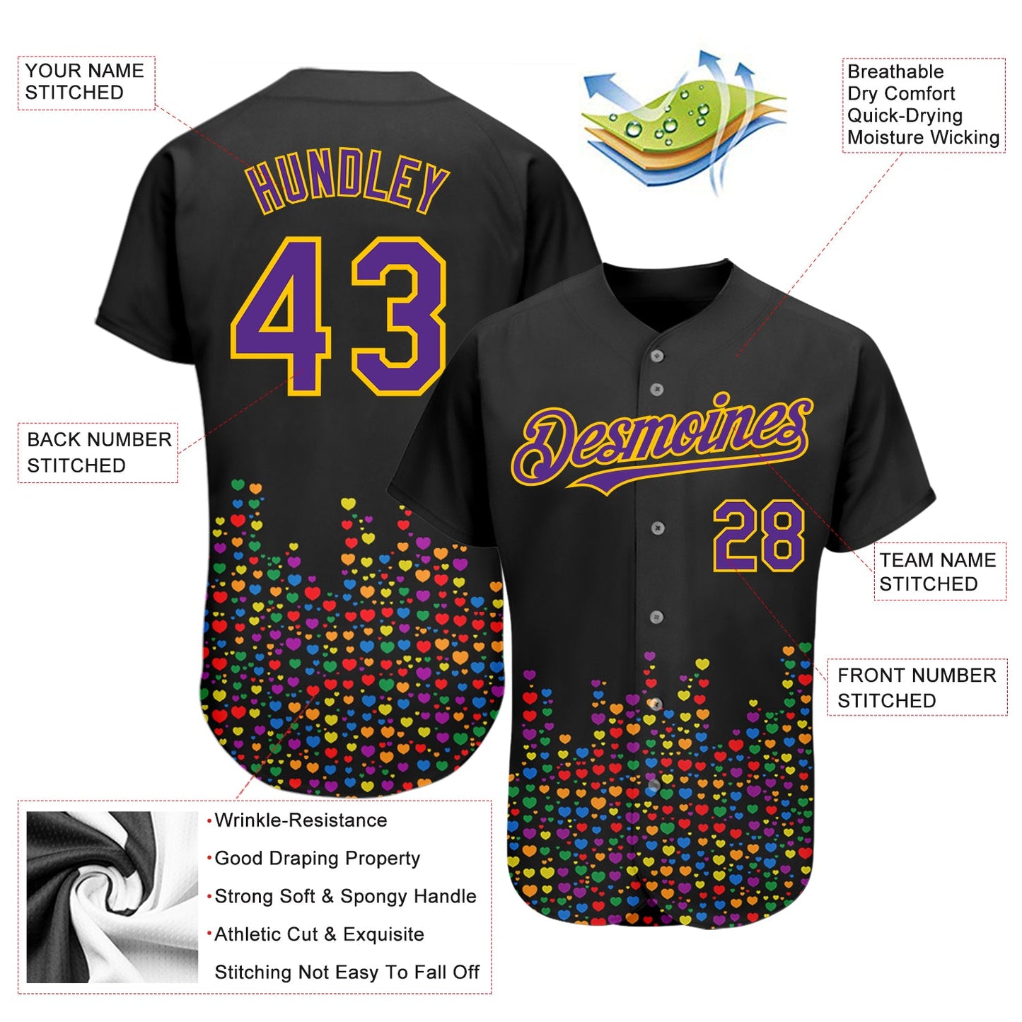 Custom Rainbow For Pride Month Love Is Love LGBT 3D Authentic Baseball Jersey view 3