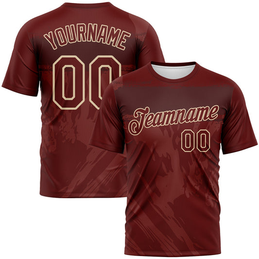 Custom Burgundy-City Cream Tonal Brush Subtle Grunge Performance T-Shirt - Main View