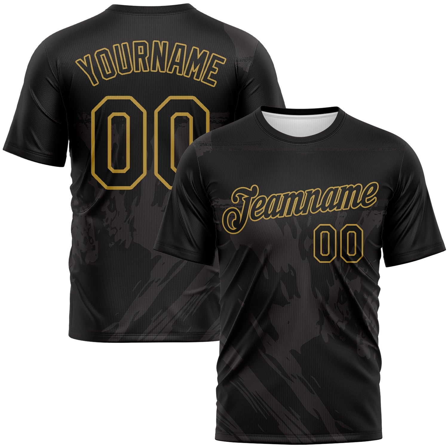 Custom Black-Old Gold Tonal Brush Subtle Grunge Performance T-Shirt - Main View
