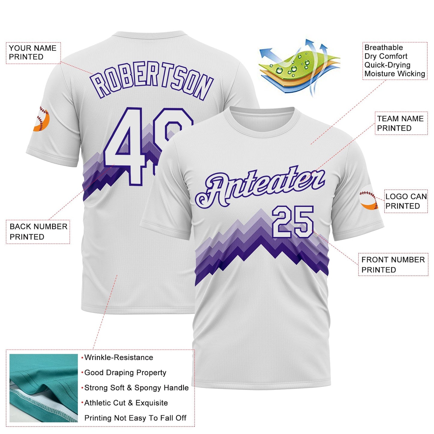 Custom White-Dark Purple Zigzag Step Fade Effect Performance T-Shirt view 2
