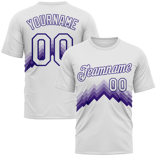 Custom White-Dark Purple Zigzag Step Fade Effect Performance T-Shirt - Main View