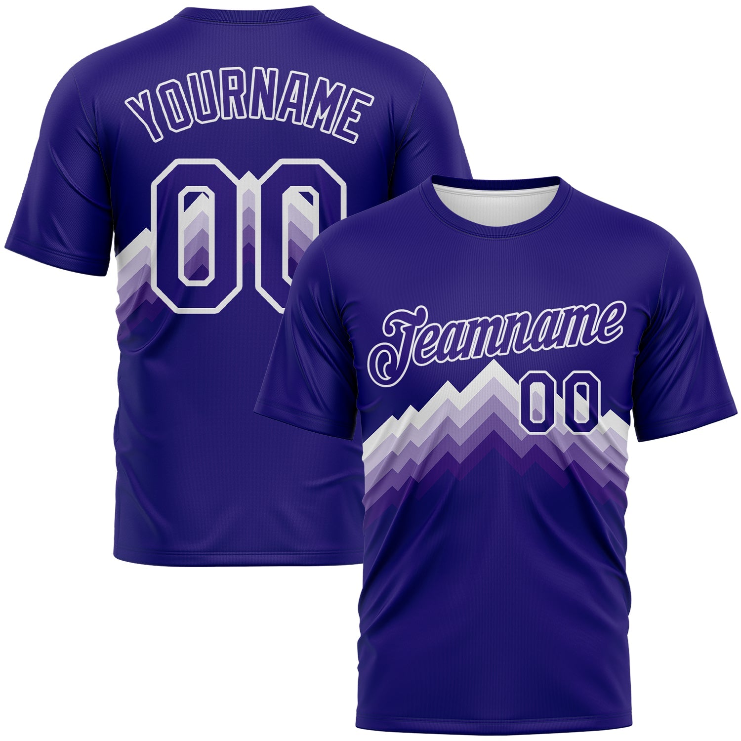 Custom Dark Purple-White Zigzag Step Fade Effect Performance T-Shirt - Main View