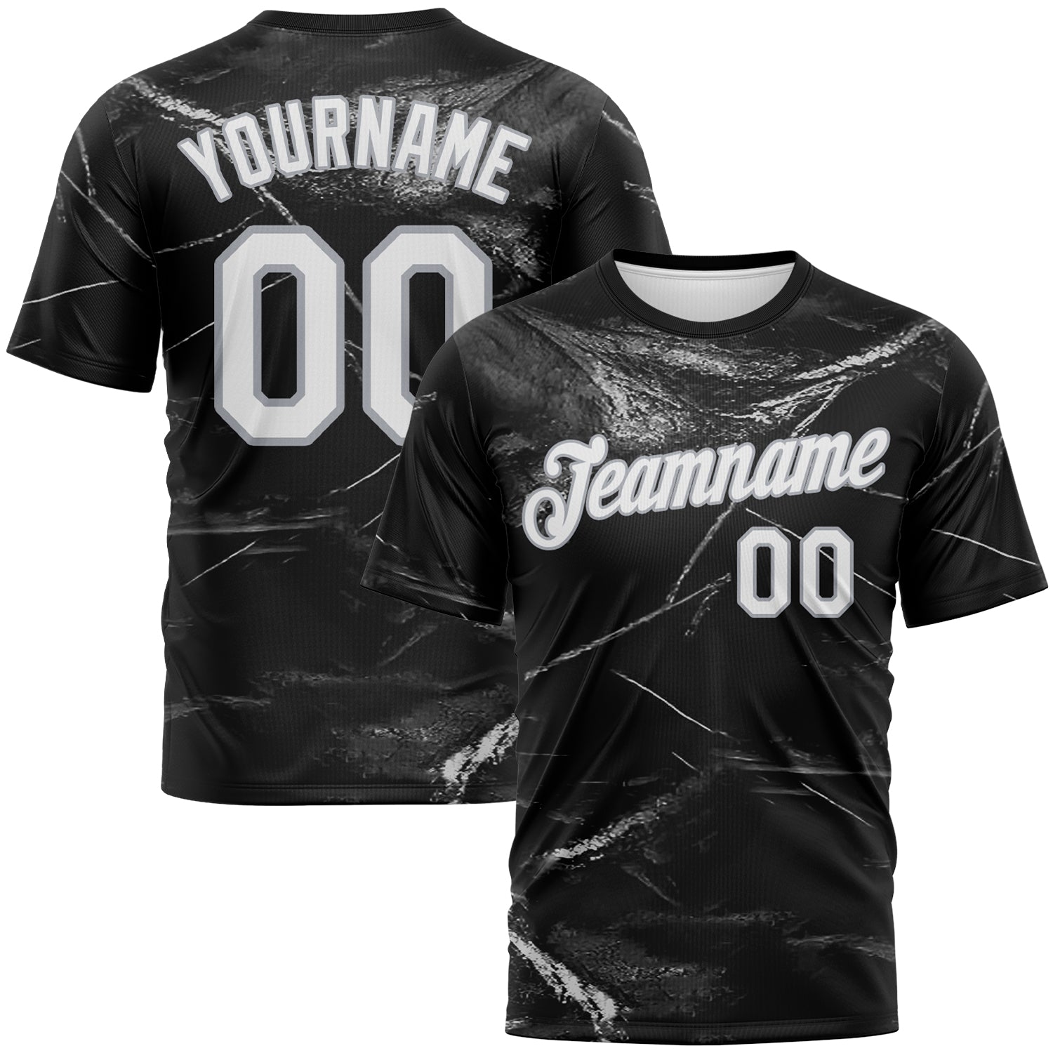 Custom Black White-Gray Marble Texture Performance T-Shirt - Main View