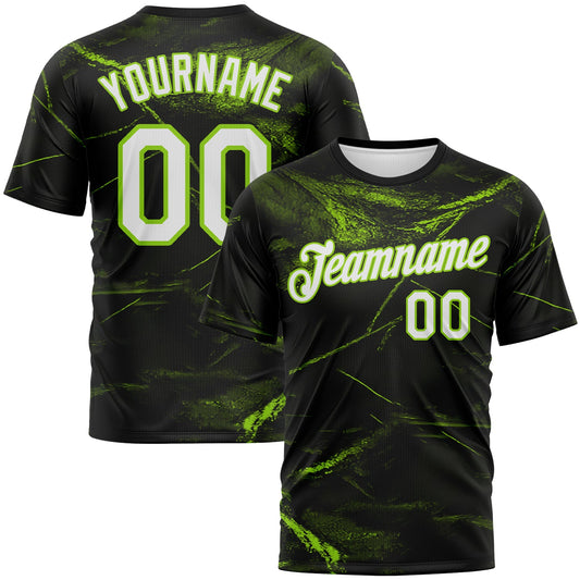 Custom Black White-Neon Green Marble Texture Performance T-Shirt - Main View