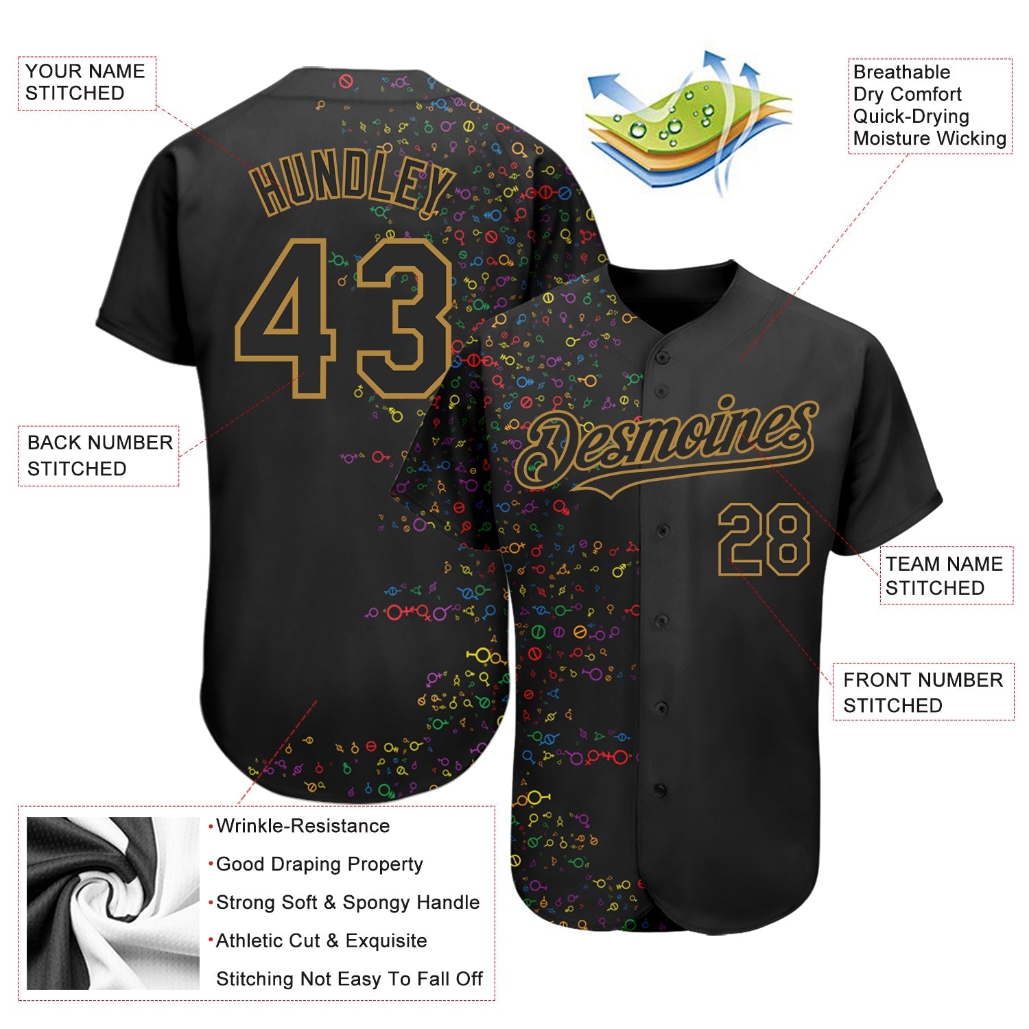 Custom Rainbow For Pride Month Love Is Love LGBT 3D Authentic Baseball Jersey view 3