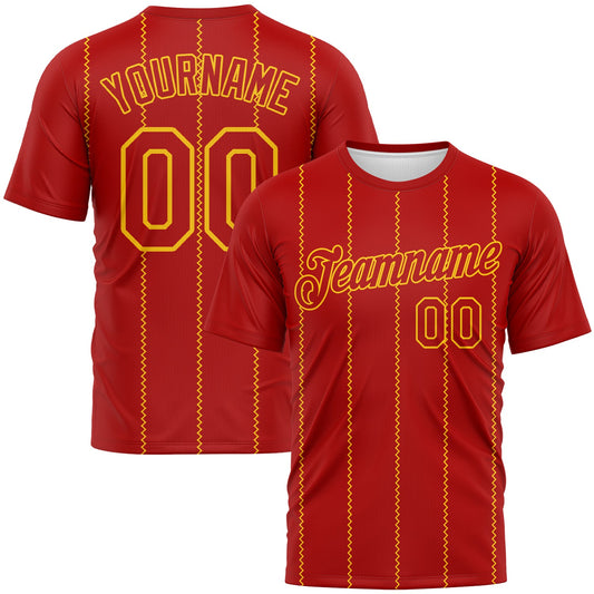Custom Red-Yellow Zigzag Vertical Stripe Classic Performance T-Shirt - Main View