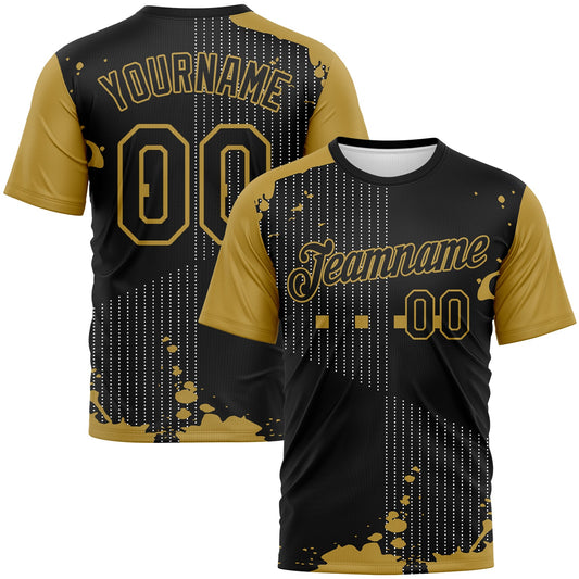 Custom Black-Old Gold Splatter Dot Matrix Performance T-Shirt - Main View