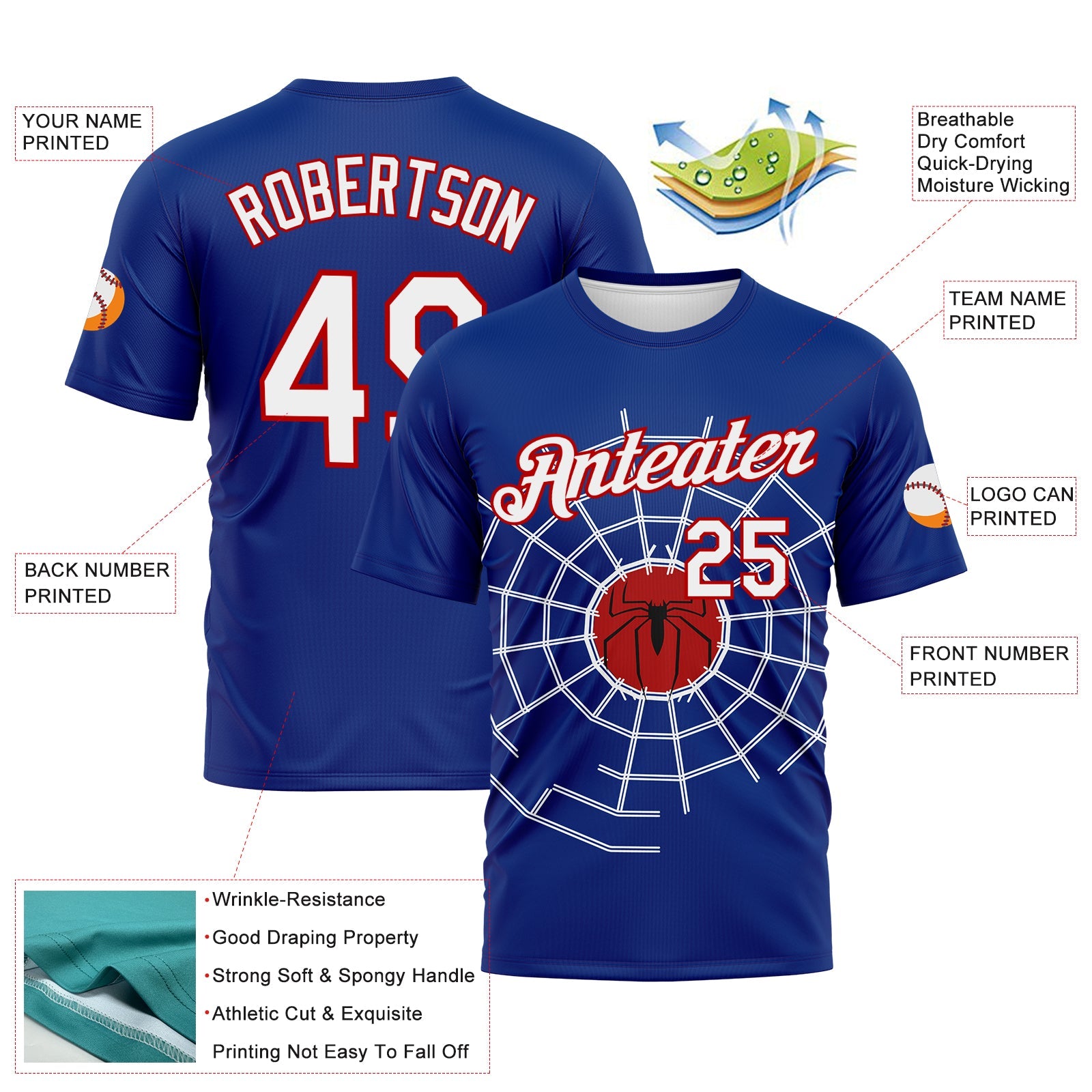 Custom Royal White-Red Spiderman Performance T-Shirt view 2