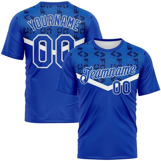 Custom Thunder Blue-White Geometric Letter Chevron Stripe Performance T-Shirt - Main View
