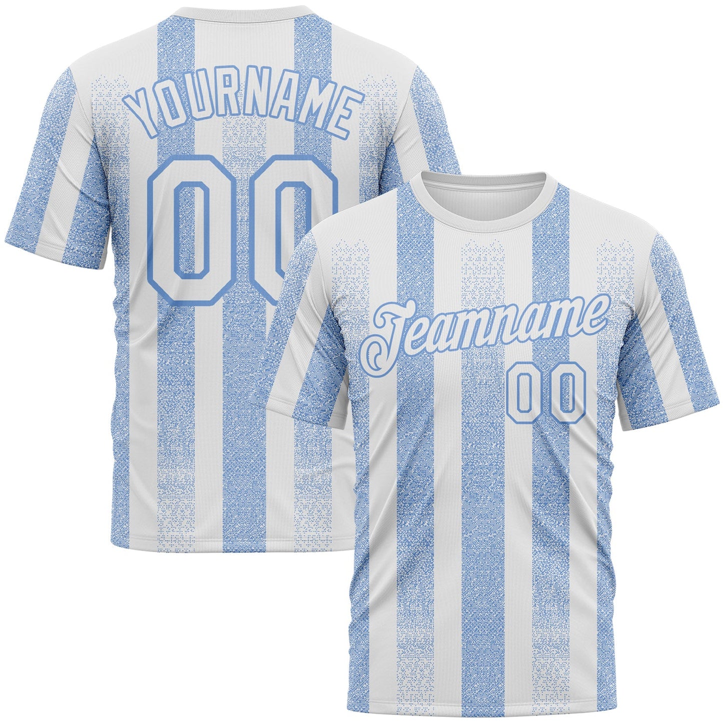 Custom White-Light Blue Vertical Stripe Grunge Texture Classic Performance T-Shirt - Main View