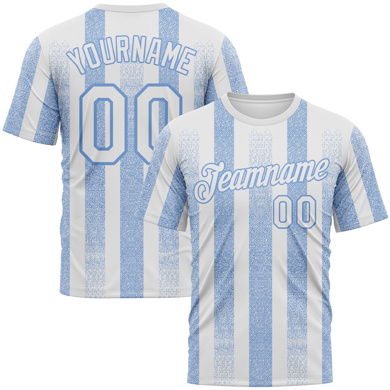 Custom White-Light Blue Vertical Stripe Grunge Texture Classic Performance T-Shirt - Main View