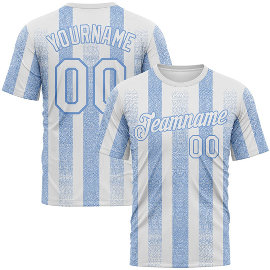 Custom White-Light Blue Vertical Stripe Grunge Texture Classic Performance T-Shirt - Main View
