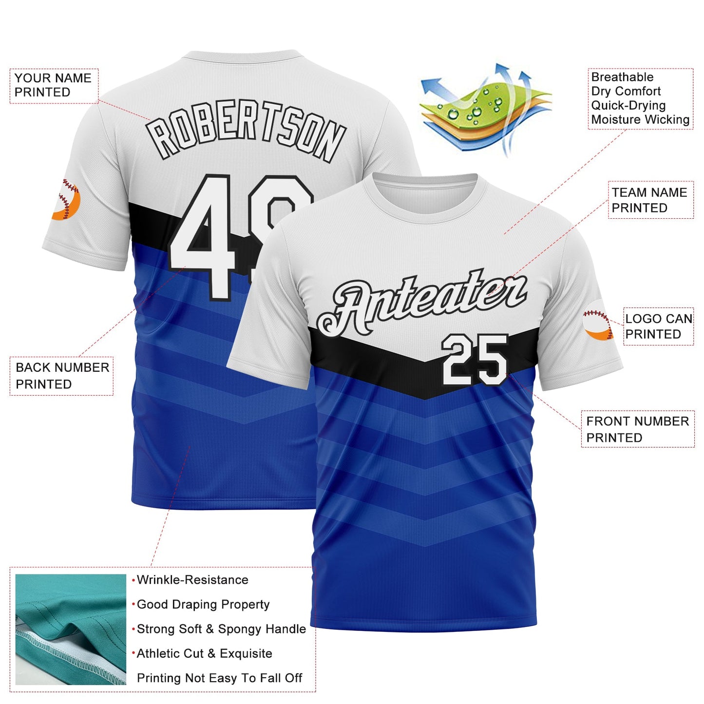 Custom White Black-Royal Chevron Stripe Fade Effect Performance T-Shirt view 2