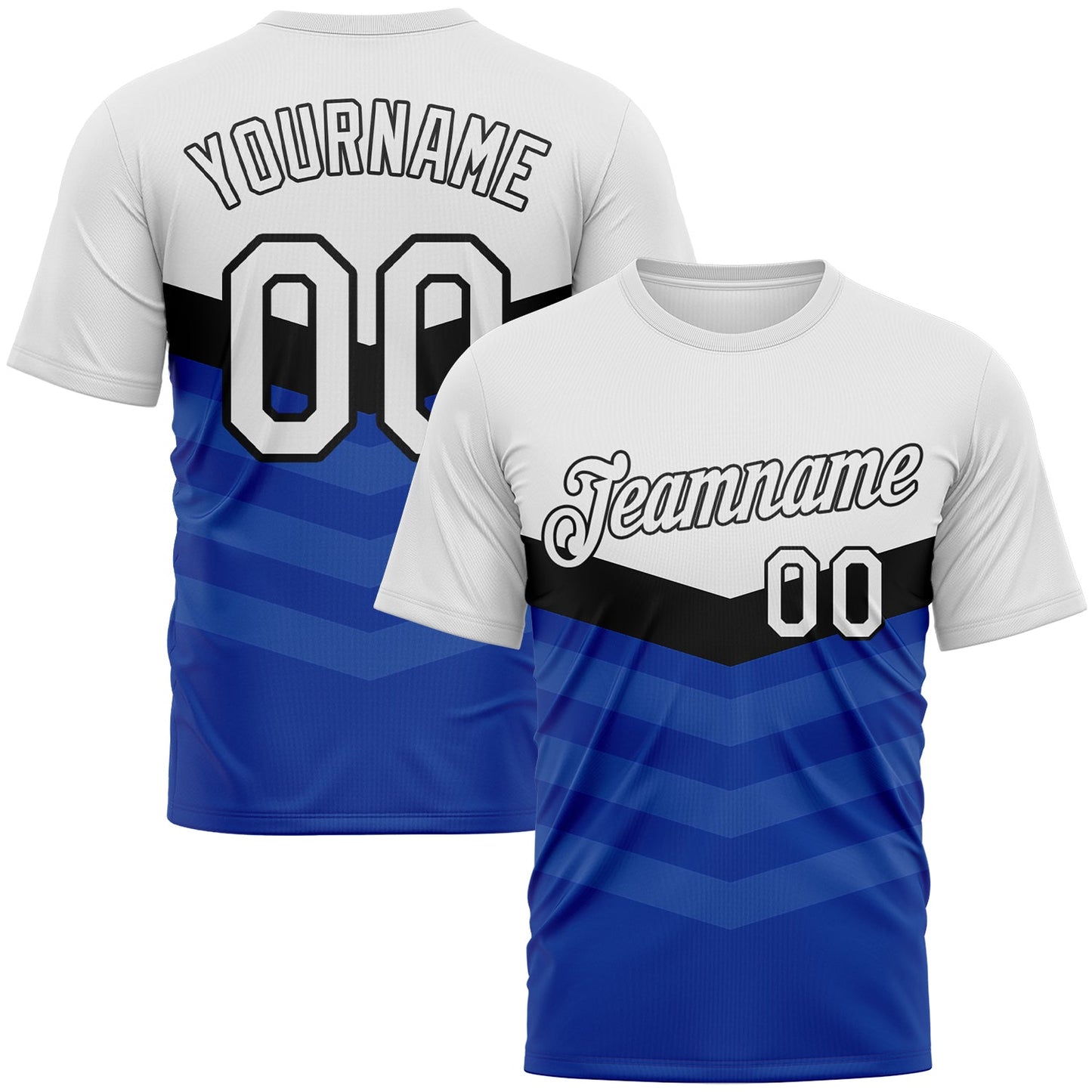Custom White Black-Royal Chevron Stripe Fade Effect Performance T-Shirt - Main View