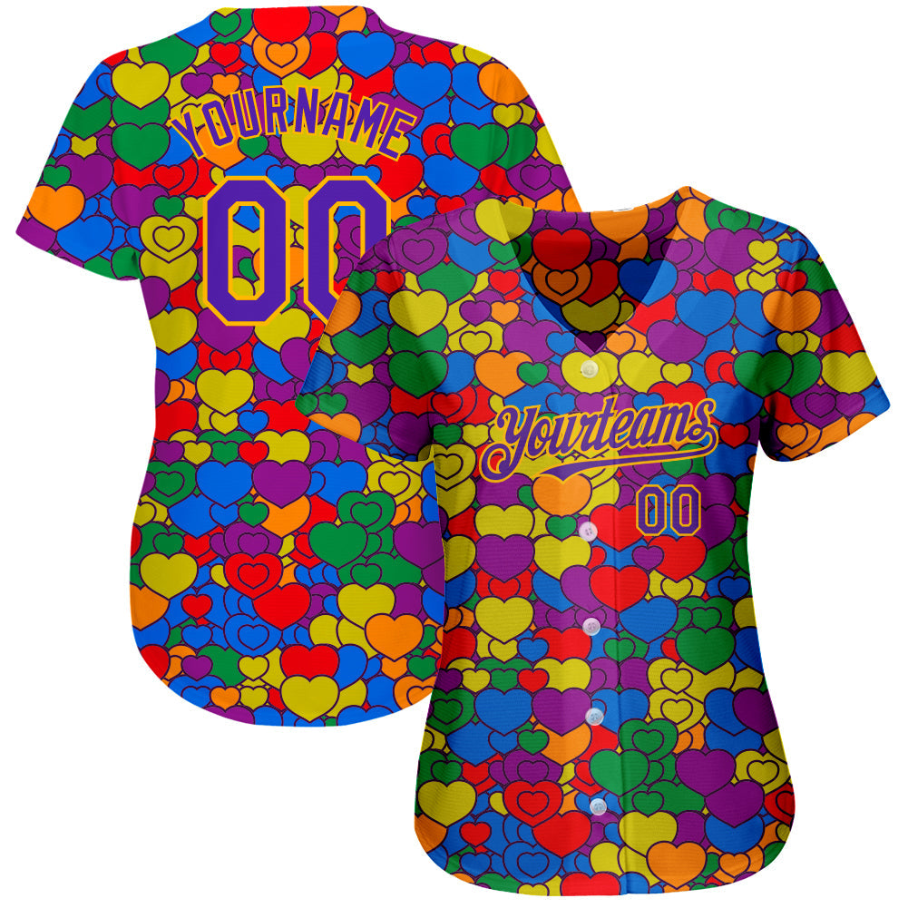 Custom Rainbow For Pride Month Love Is Love LGBT 3D Authentic Baseball Jersey view 2