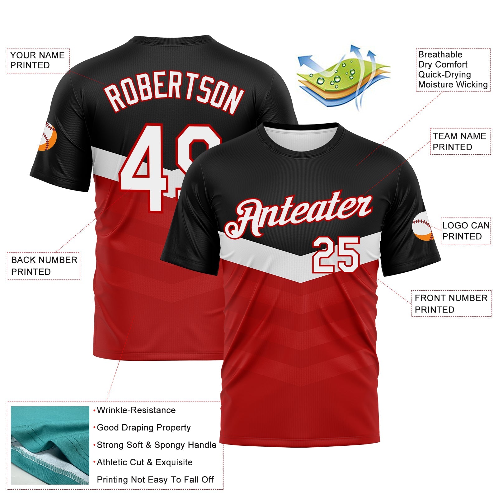 Custom Black White-Red Chevron Stripe Fade Effect Performance T-Shirt view 2