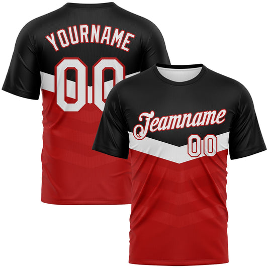 Custom Black White-Red Chevron Stripe Fade Effect Performance T-Shirt - Main View