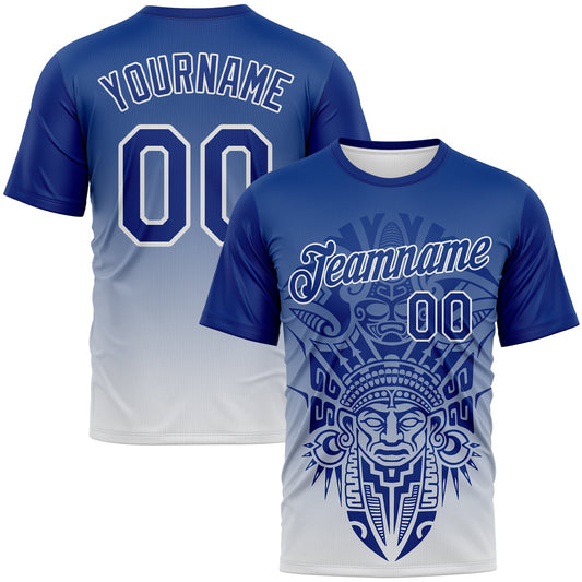 Custom Royal-White Azteca Degrade Effect Performance T-Shirt - Main View