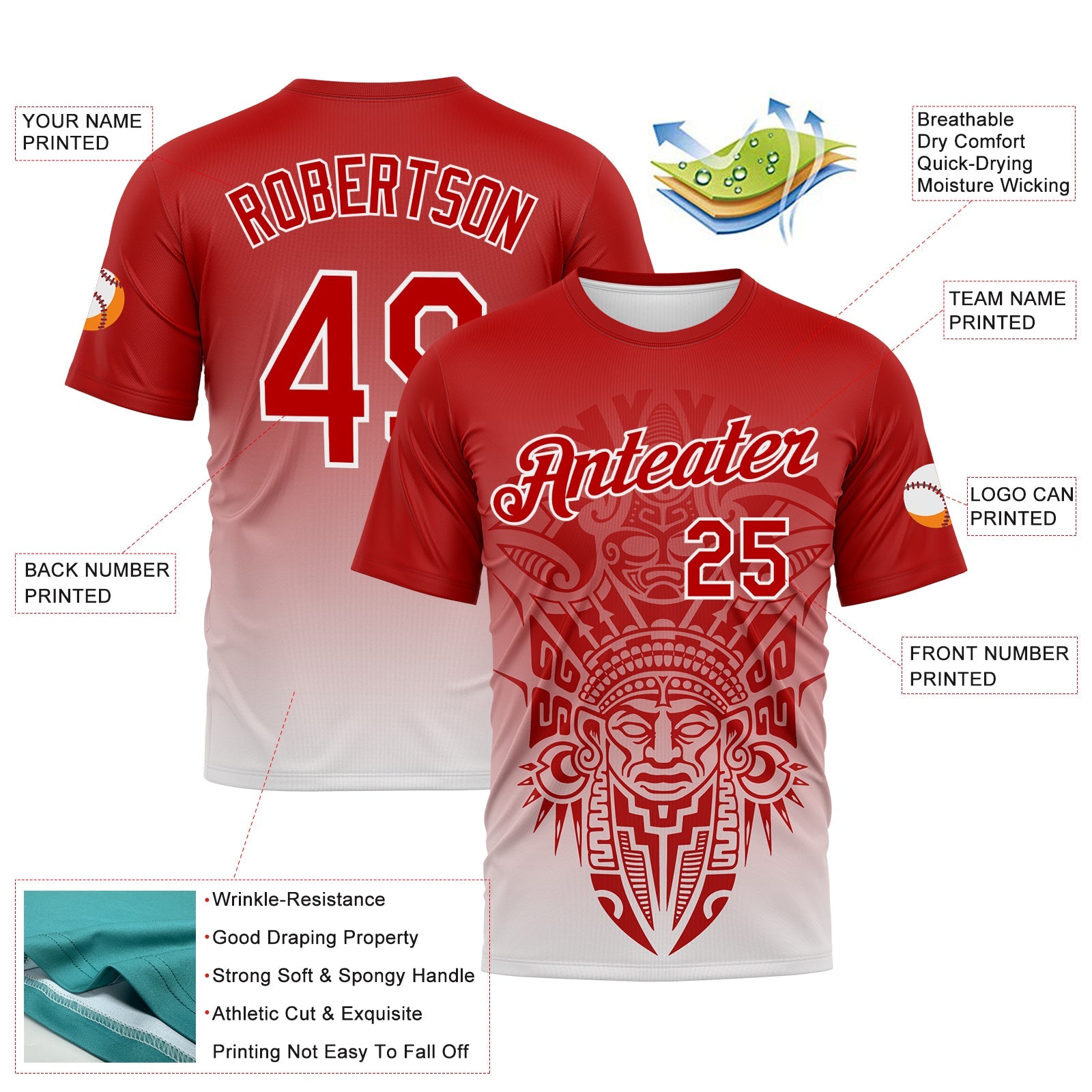 Custom Red-White Azteca Degrade Effect Performance T-Shirt view 2