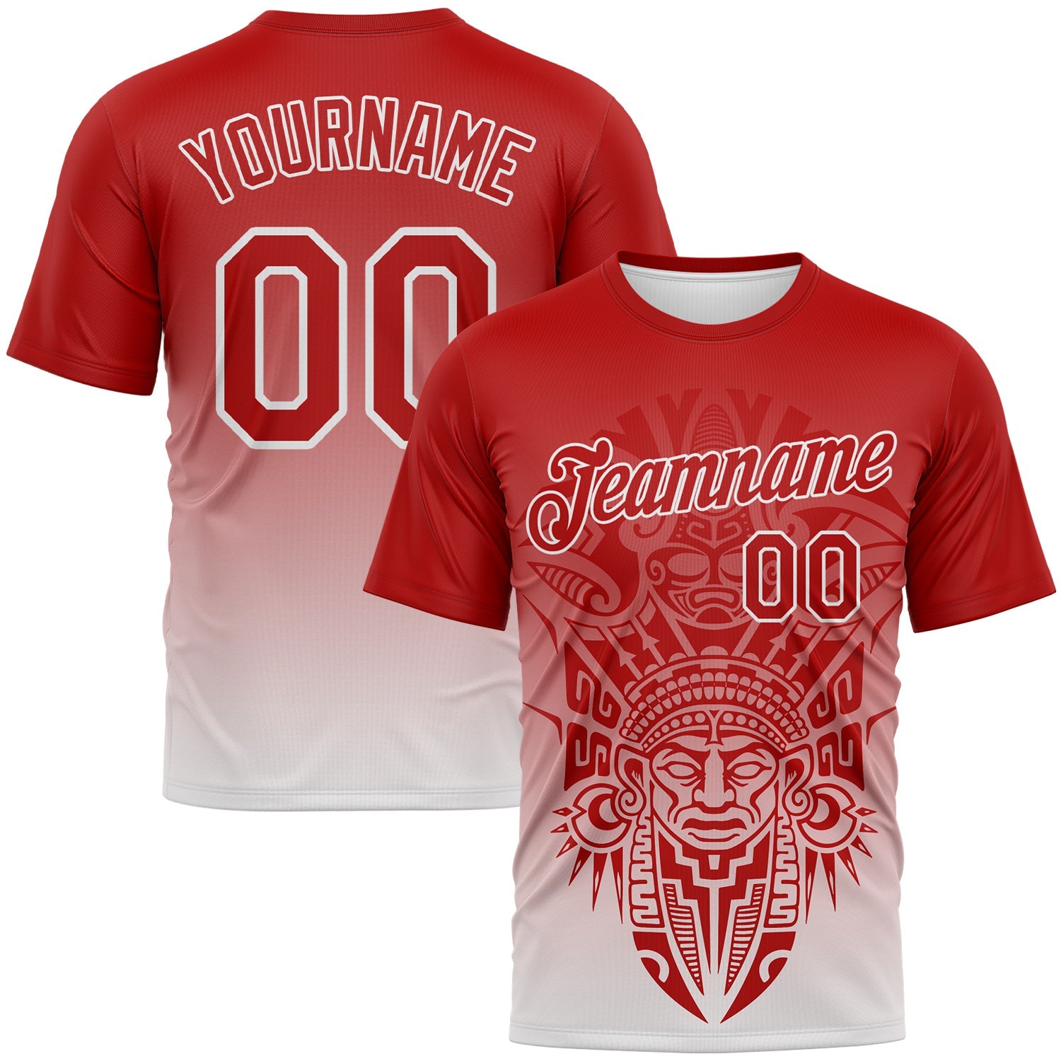 Custom Red-White Azteca Degrade Effect Performance T-Shirt - Main View