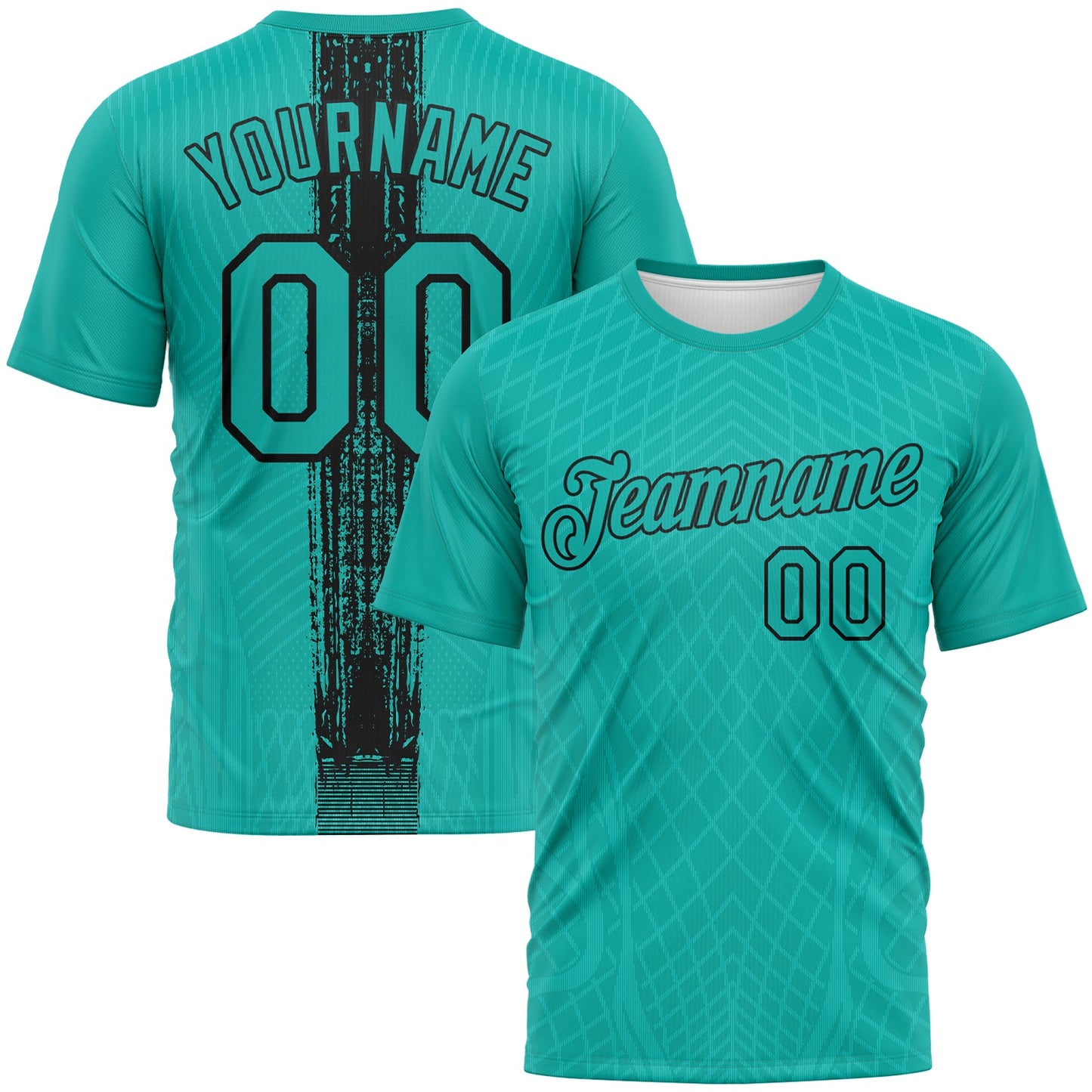Custom Aqua-Black Geometric Diamond Performance T-Shirt - Main View