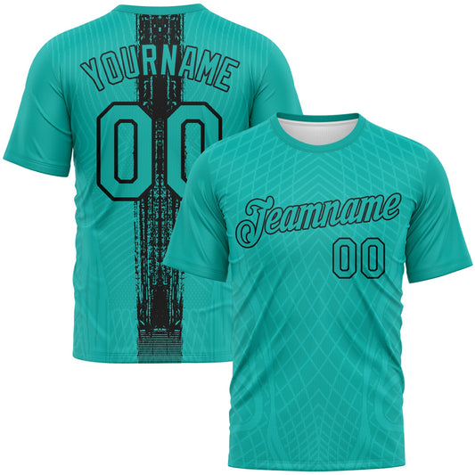 Custom Aqua-Black Geometric Diamond Performance T-Shirt - Main View