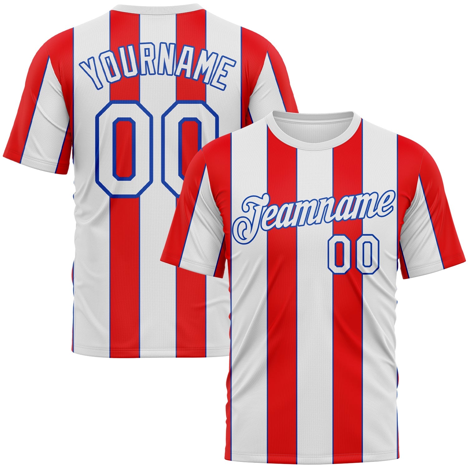 Custom White Fire Red-Thunder Blue Vertical Stripe Classic Performance T-Shirt - Main View