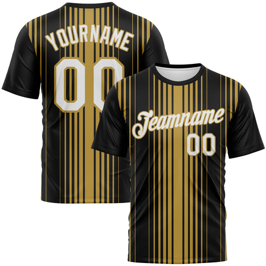 Custom Black White-Old Gold Vertical Stripe Classic Performance T-Shirt - Main View