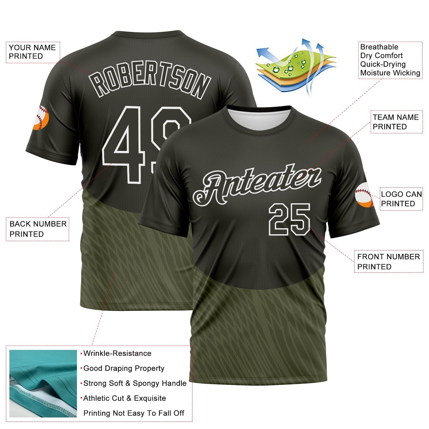Custom Olive-White Geometric Wave Lineal Performance T-Shirt view 2