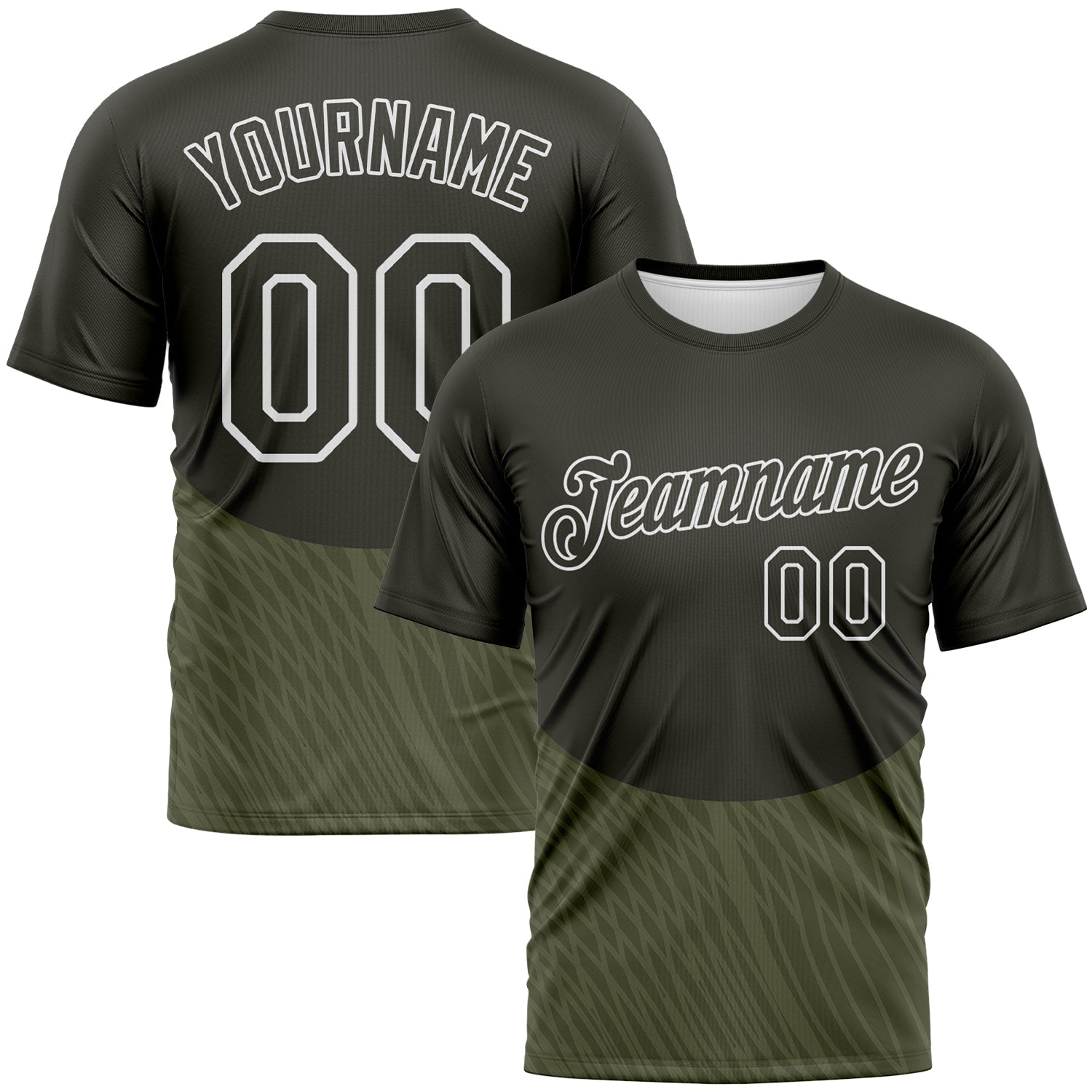 Custom Olive-White Geometric Wave Lineal Performance T-Shirt - Main View