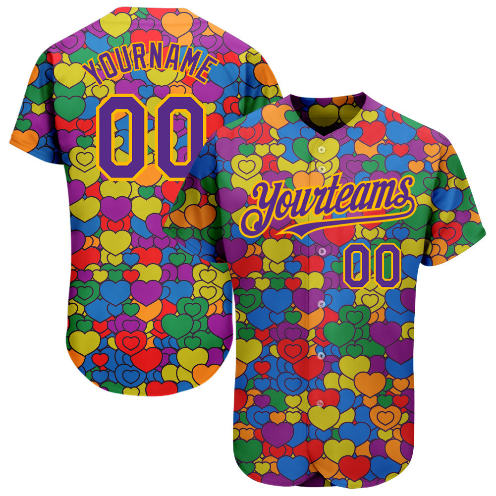Custom Rainbow For Pride Month Love Is Love LGBT 3D Authentic Baseball Jersey - Main View