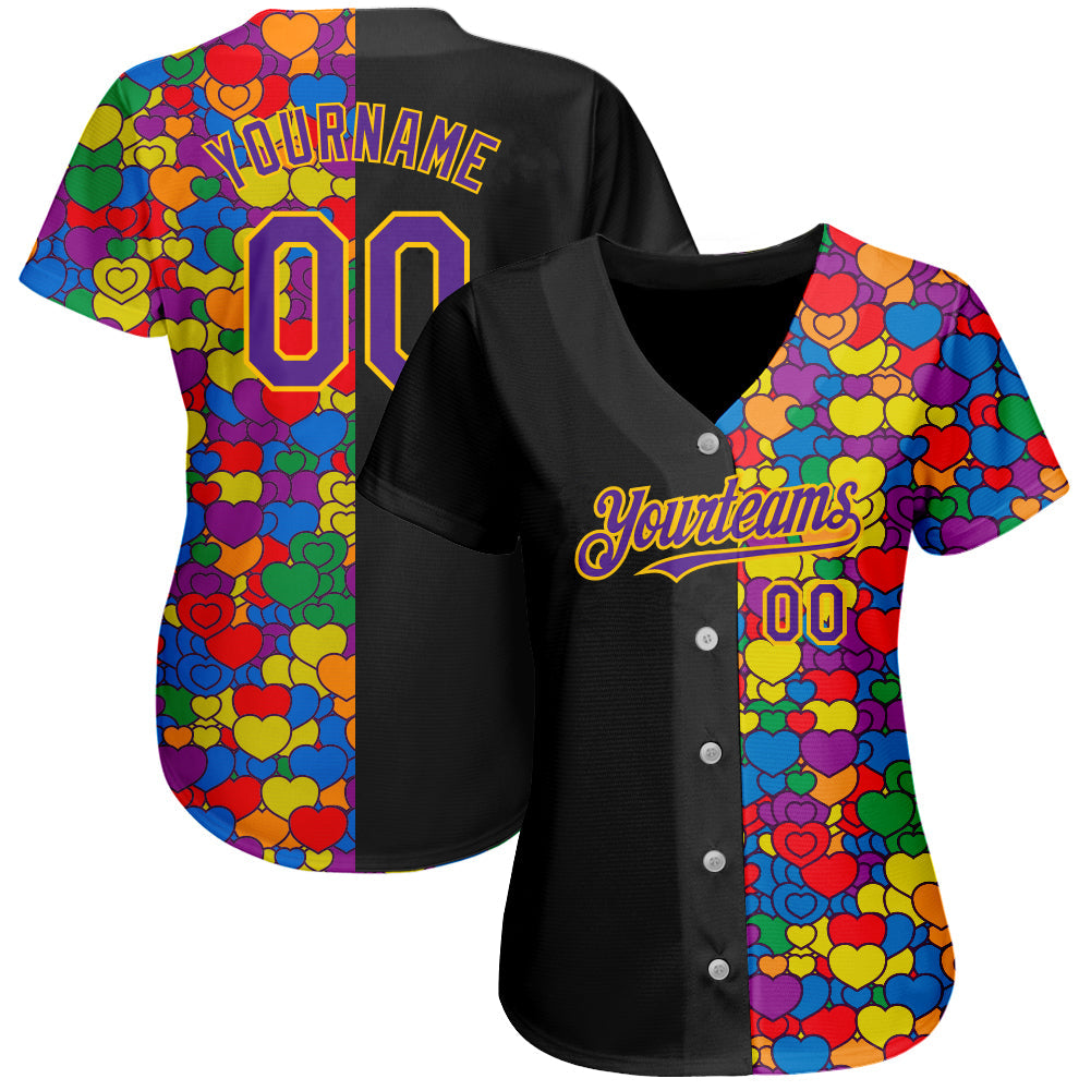 Custom Rainbow For Pride Month Love Is Love LGBT 3D Authentic Baseball Jersey view 2