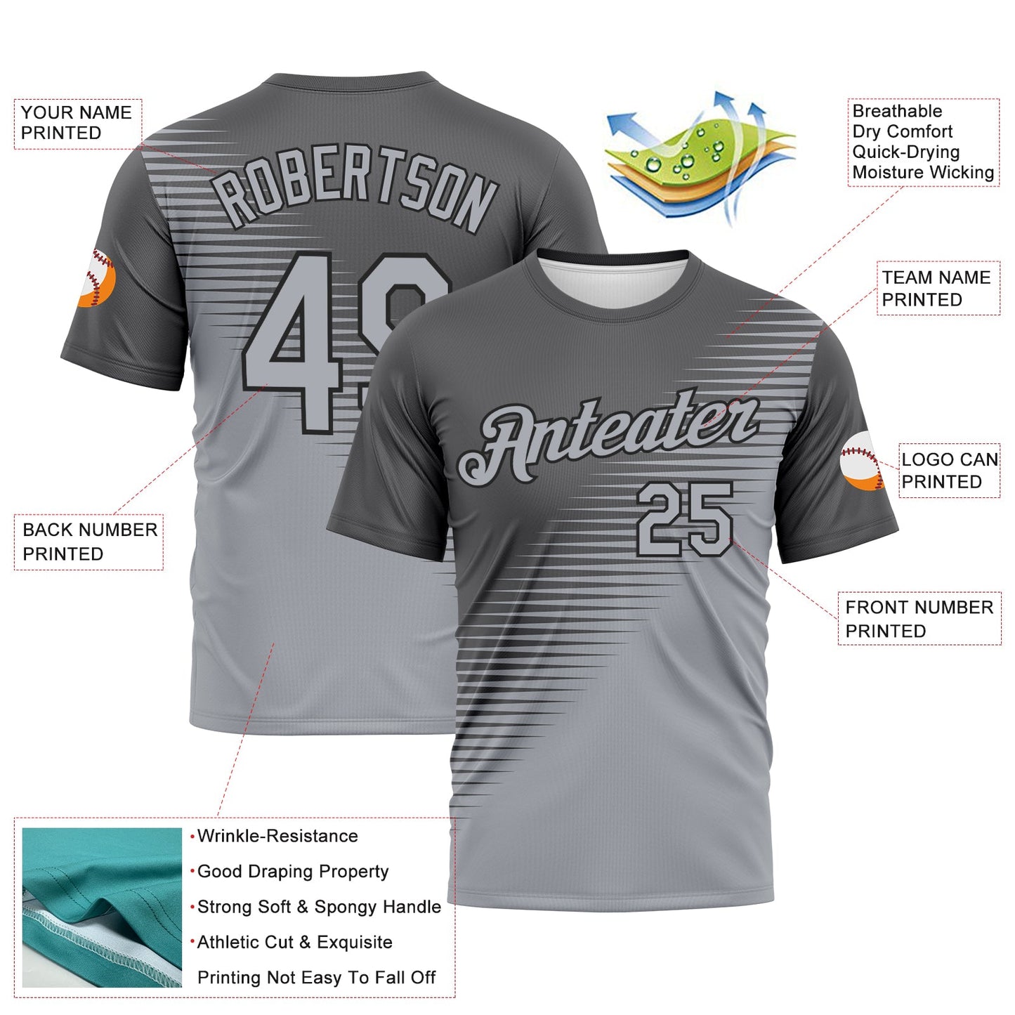 Custom Steel Gray Gray-Black Diagonal Color Block Classic Performance T-Shirt view 2