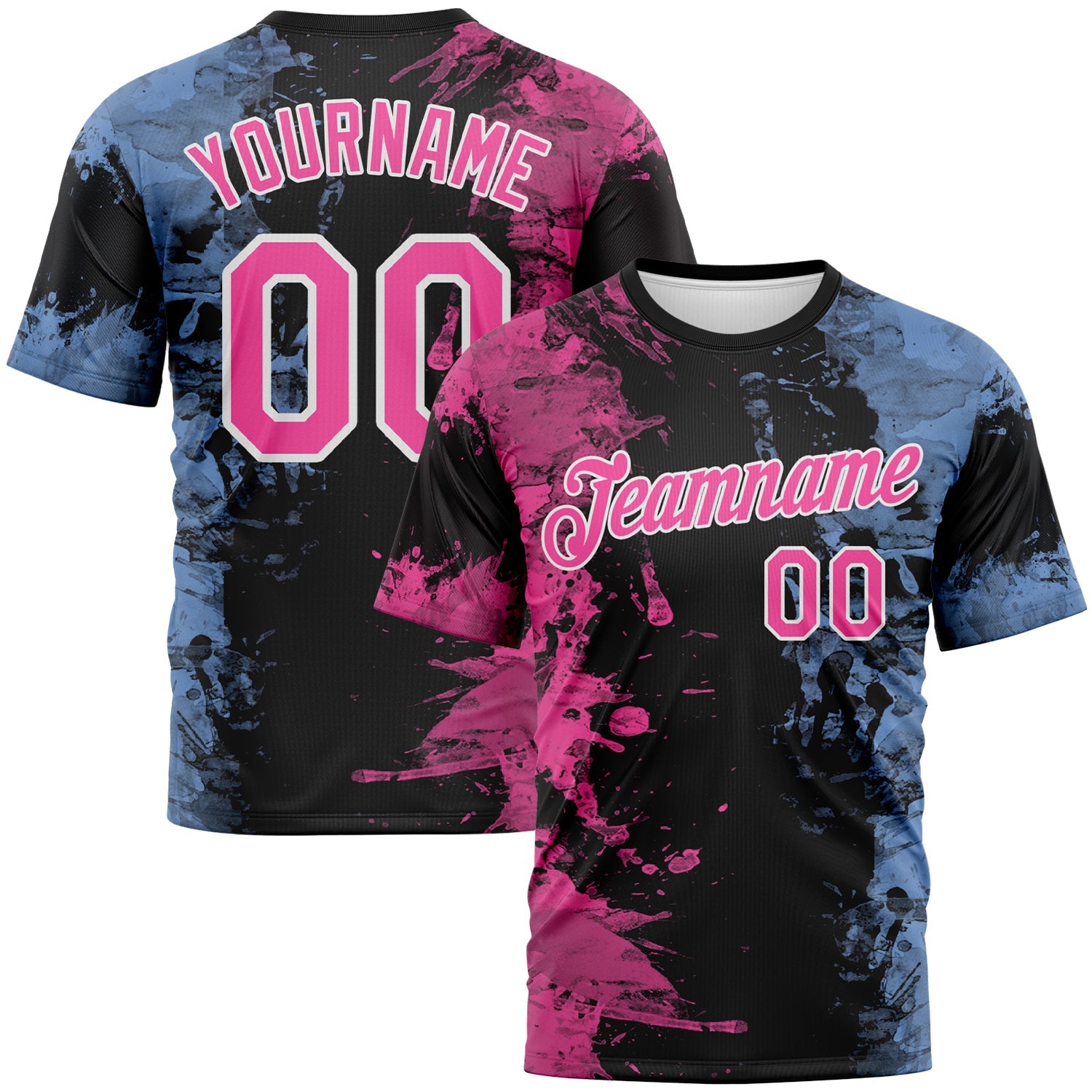 Custom Pink Black Light Blue-White Ink Splash Duotono Style Performance T-Shirt - Main View