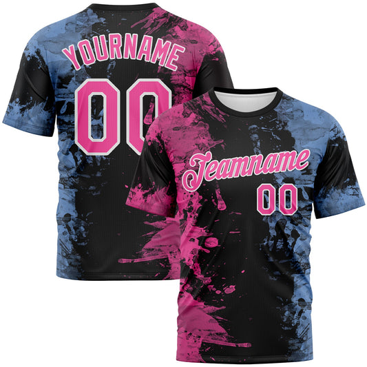 Custom Pink Black Light Blue-White Ink Splash Duotono Style Performance T-Shirt - Main View