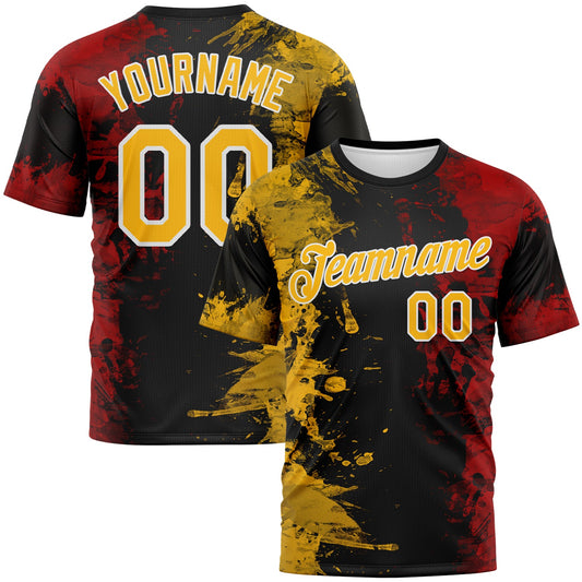 Custom Gold Black Red-White Ink Splash Duotono Style Performance T-Shirt - Main View