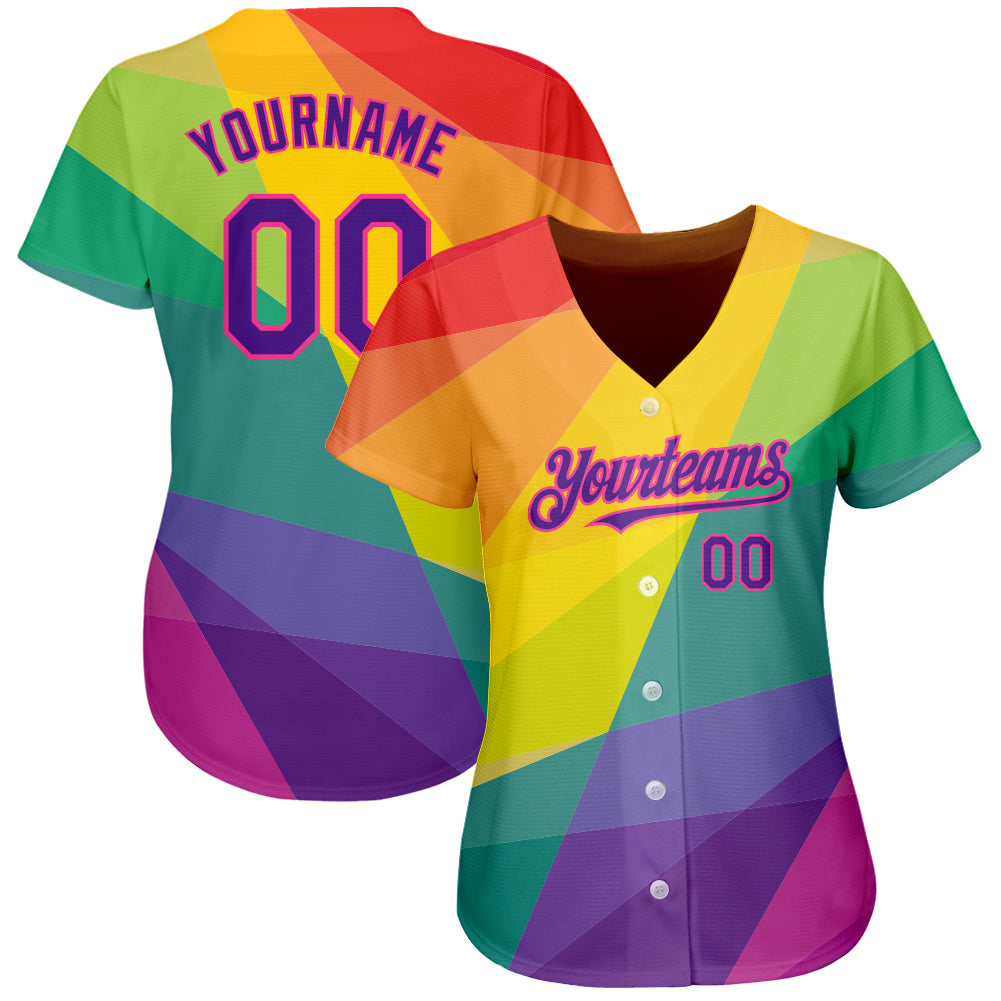 Custom Rainbow For Pride Month Love Is Love LGBT 3D Authentic Baseball Jersey view 2
