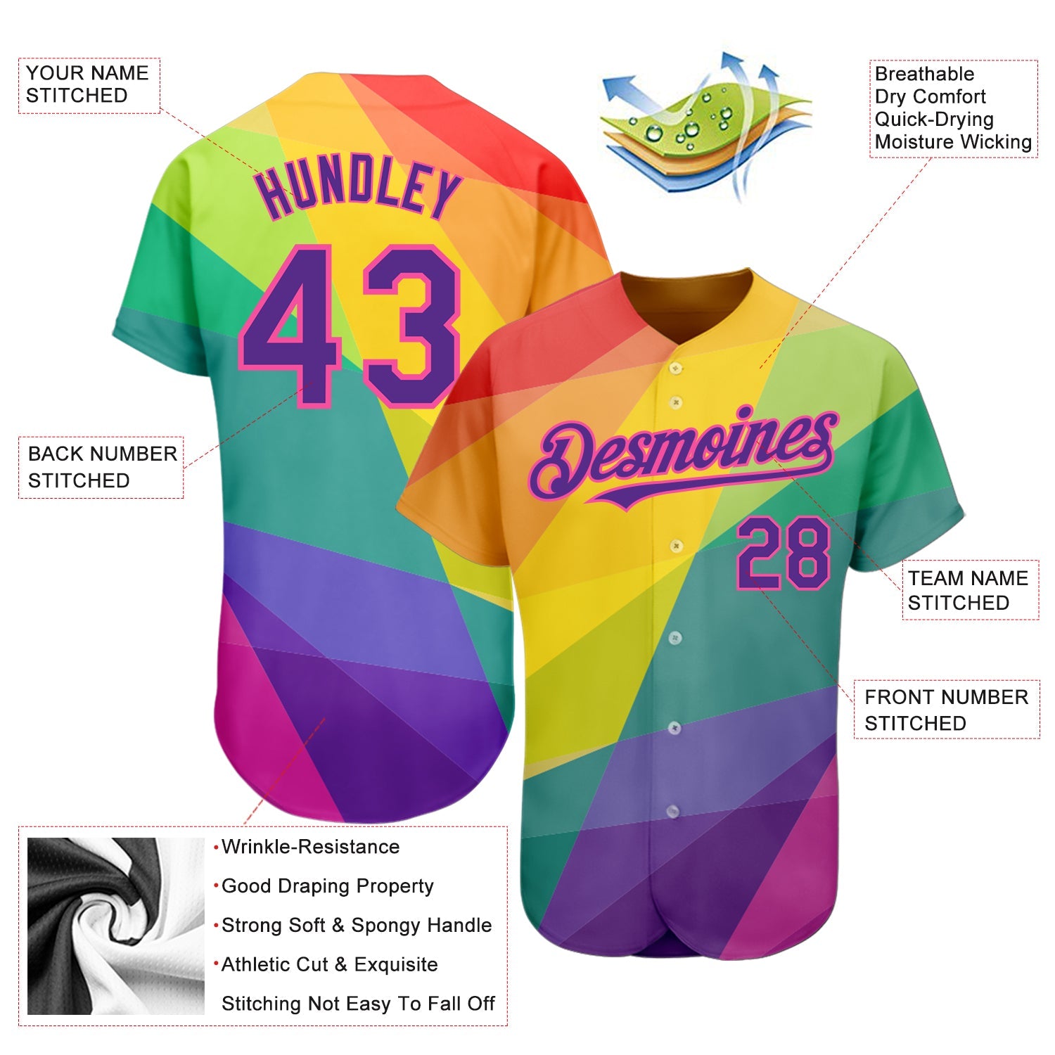 Custom Rainbow For Pride Month Love Is Love LGBT 3D Authentic Baseball Jersey view 3