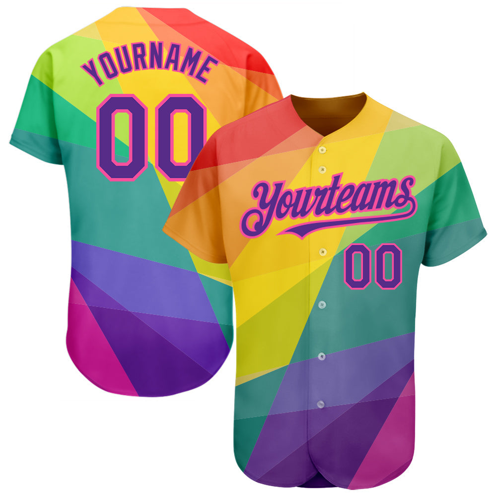 Custom Rainbow For Pride Month Love Is Love LGBT 3D Authentic Baseball Jersey - Main View