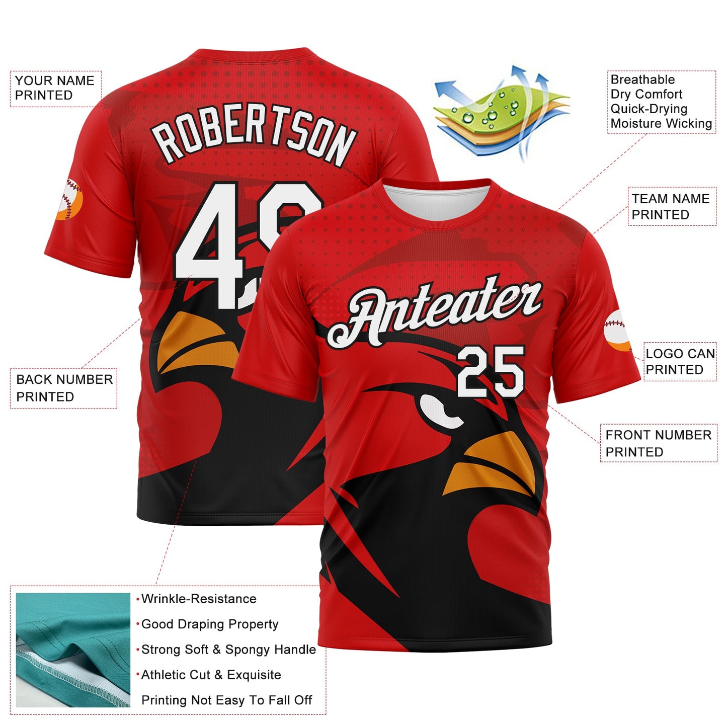 Custom Red White-Black Animal Cardinal Mascot Performance T-Shirt view 2