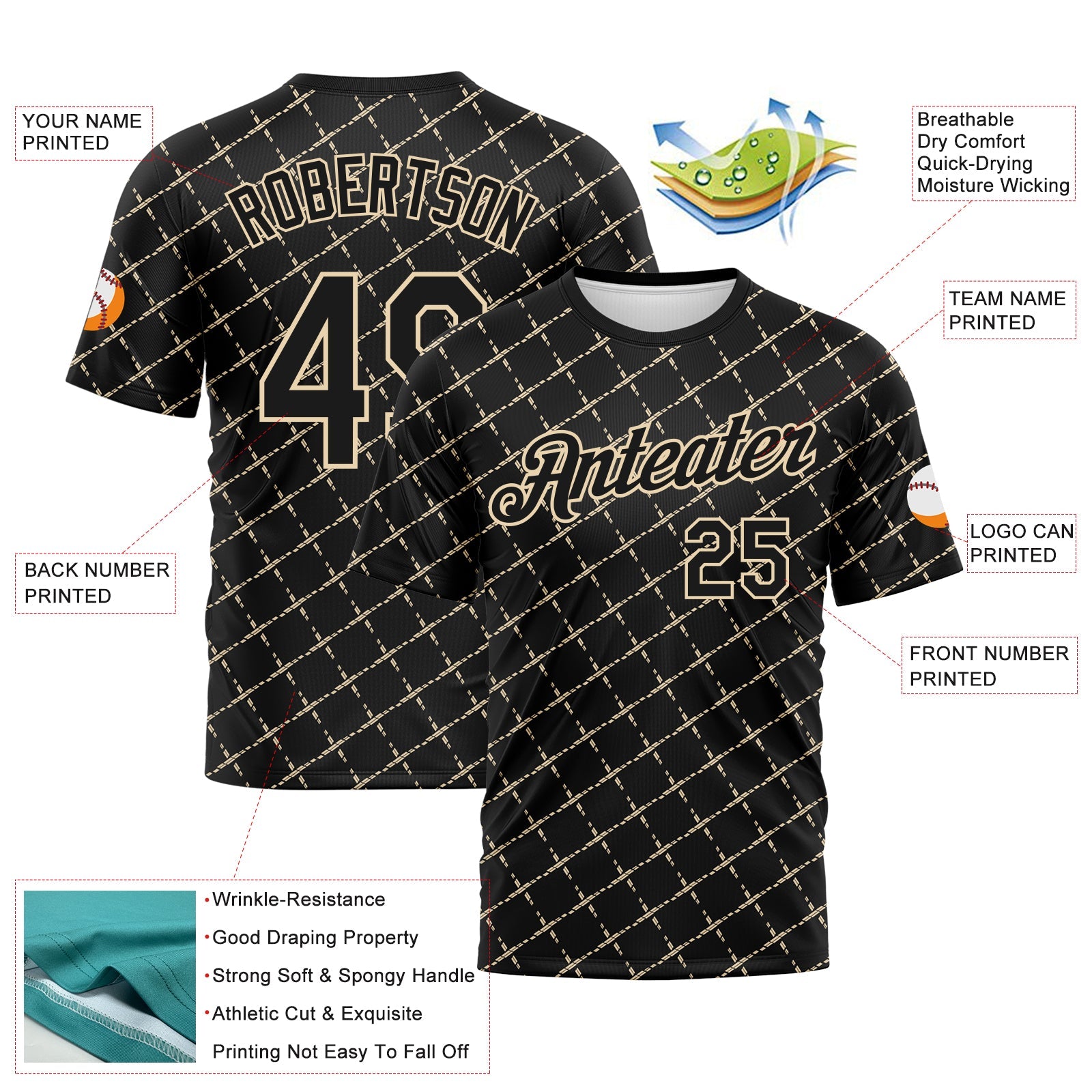 Custom Black-City Cream Diamond Crosshatch Sportswear Performance T-Shirt view 2