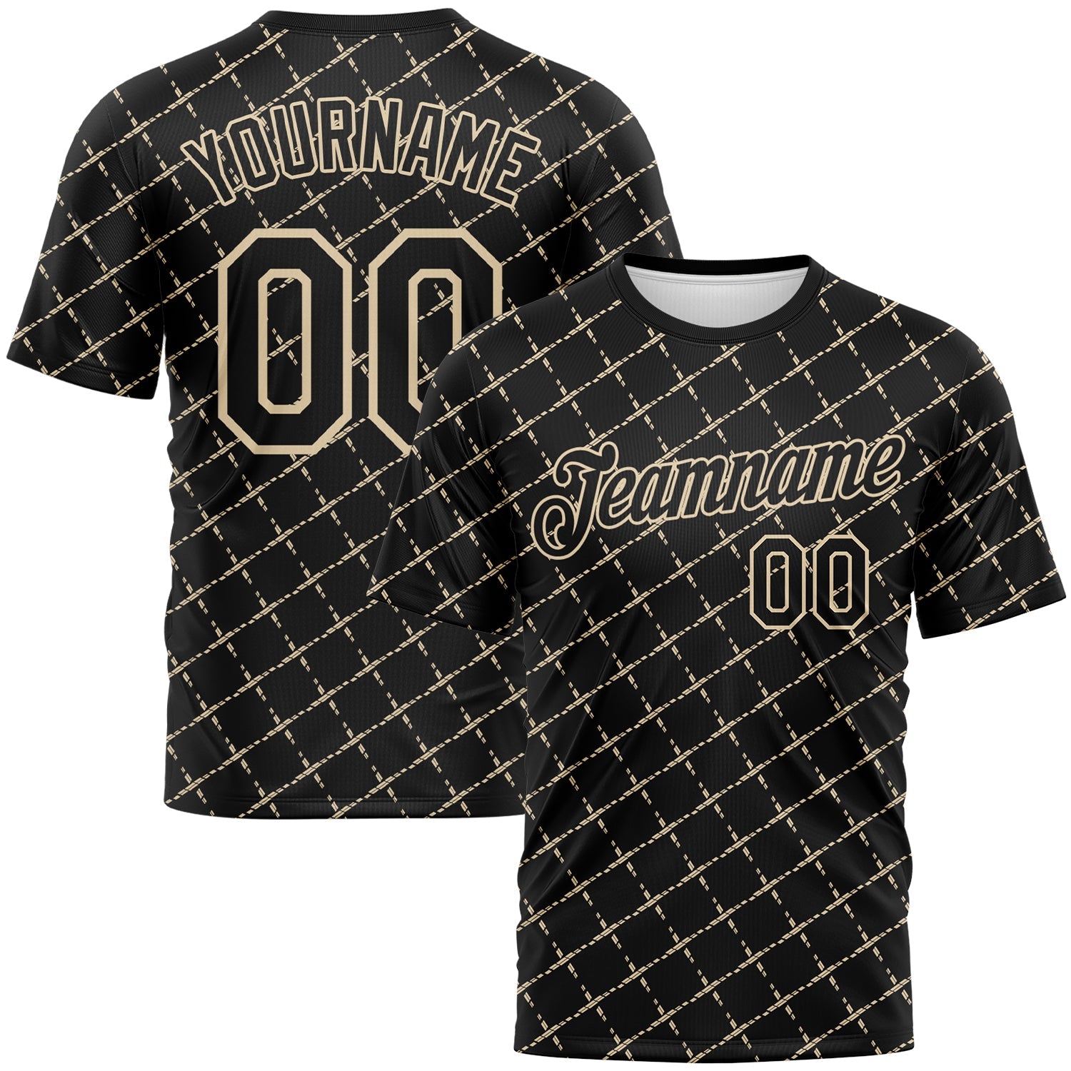 Custom Black-City Cream Diamond Crosshatch Sportswear Performance T-Shirt - Main View