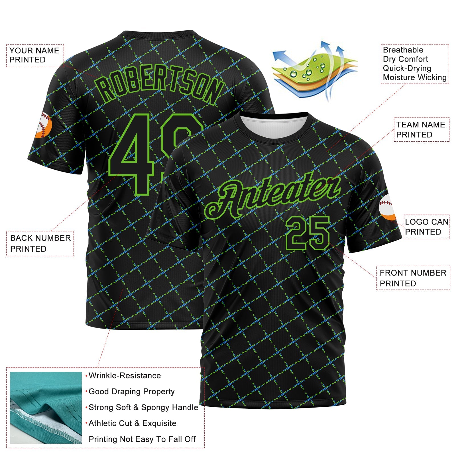 Custom Black Blue-Aurora Green Diamond Crosshatch Sportswear Performance T-Shirt view 2